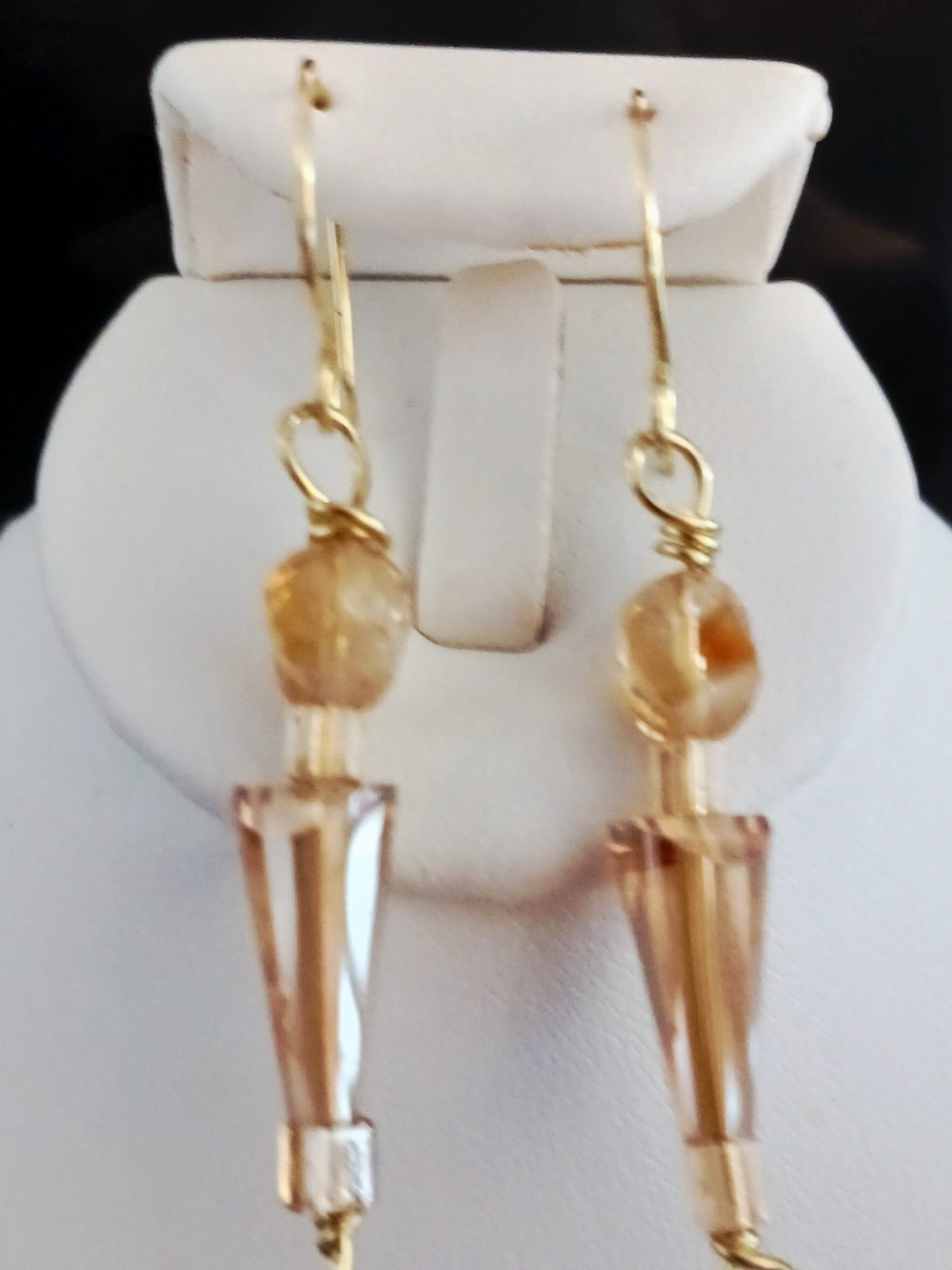 Gold-Tone Champagne Crystal Drop Earrings - Unbranded